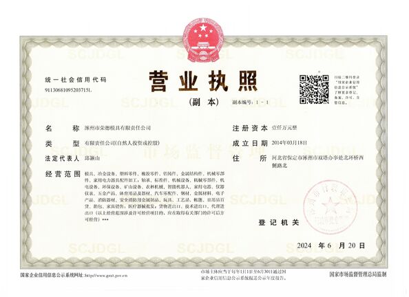 China Zhuozhou Rongde Mould Co., Ltd Certificações